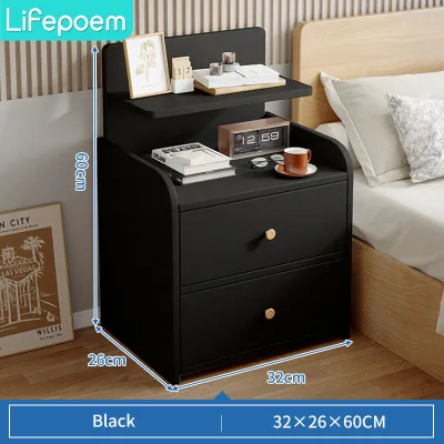 Bedside Table White Heightened Design Side Table Slim Side Table Storage Rack Slim Nightstand Large Capacity Bedside Cabinet Nightstand Side Cabinet Bedroom Table Meja Tepi Katil