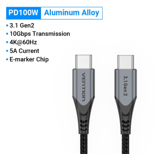 Vention Type C Cable PD 240W 5A USB4.0 Mulitfunctional USB C to USB C Cable 40Gbps 8K 60Hz Nylon Braided Fast Charging