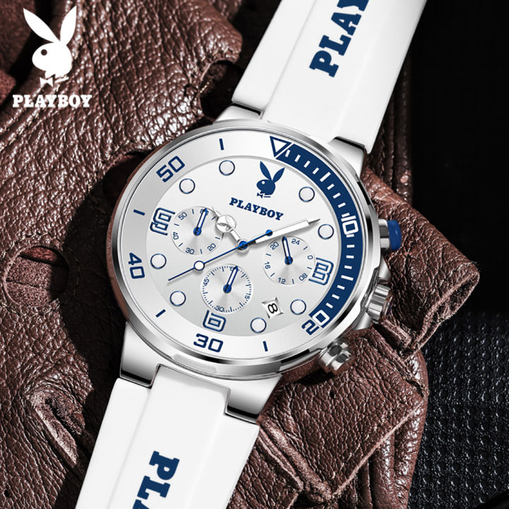 PLAYBOY แบรนด์แฟล็กชิปสโตร์นาฬิกาผู้ชายกีฬากันน้ําแฟชั่นควอตซ์นาฬิกาเรืองแสงมัลติฟังก์ชั่น dial 2025 นักเรียนเทปนาฬิกาลําลอง