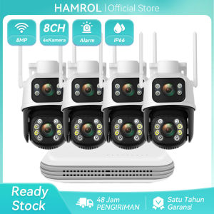 Hamrol Paket CCTV WiFi 4K 8MP dengan Audio Dua Arah dan Mode Malam UHD IP66