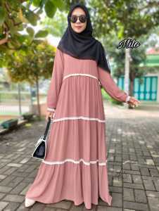 Gamis Ceruty Babydoll Renda Susun | Arrifda Gamis Ceruty Babydoll | Dress Kondangan Ceruty Full furing Renda