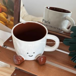 [SG Ready Stock] Creative Smiling Face Ceramic Mug Suitable for girls Cartoon coffee cup Coffee cup with high appearance level Afternoon tea coffee cup