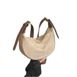 BESTWEST Large Capacity Dumpling Underarm Bag Zipper Closure Adjustable Strap Suede Shoulder Bag New Color Block Crossbody Bag Daily