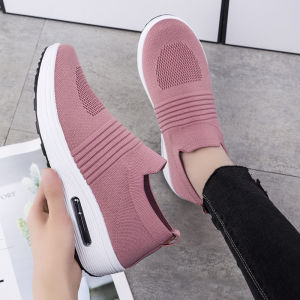 Women Korean Fashion Air Cushion Slip On Rubber Shoes Comfortable Mesh Breathable Thick Sole Casual Walking Shoes For Lady