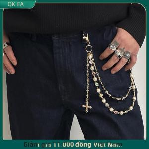 QK FA ✨ Tinh Tế Sang Trọng Chéo Mặt Dây Chuyền Giả Ngọc Trai Quần Chuỗi Cho Nam Giới Punk Quần Chuỗi Hip Hop Quần Jean Chuỗi Phụ Kiện Quần Áo