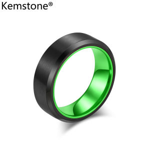 Kemstone ของขวัญเครื่องประดับสองสีแหวนไทเทเนียมสำหรับผู้ชายพื้นผิวทรงเรขาคณิต