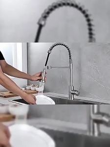 AU Directly supplied by foreign trade manufacturers this spring-loaded faucet is suitable for both hot and cold water use in the kitchen. It is a dual-purpose spring faucet that can be extended and retracted