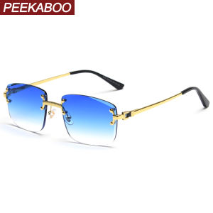 Peekaboo Gradient Lens Kính râm kim loại không gọng vuông Xanh da trời UV400 Kính râm nữ màu nâu chất lượng cao dành cho nam 2026 Frameless2026