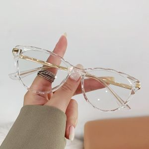 YOCKY Lightweight Anti Blue-lay Eyewear Thin-frame Leopard Print Cat Eye Glasses PC HD Women Plain Glasses Business