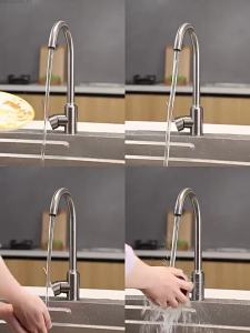 AU All-copper kitchen faucet cold and hot water household use splash-proof for vegetable washing and dishwashing with a swivel and pull-out spout