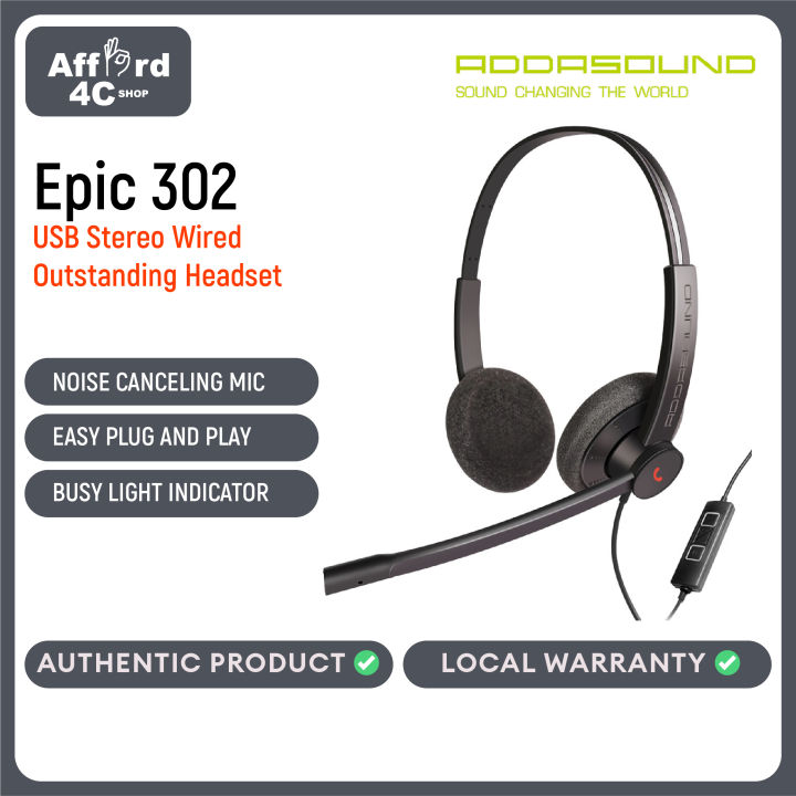 Addasound Epic 302 with Outstanding Noise Cancelling USB-A Stereo