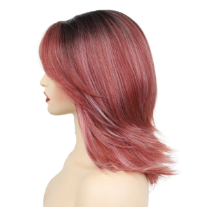 STARGOODS Highlight Ombre Layered Wigs with Bangs Hair Extension Dark Gray Ladies Mommy Wigs Fashion Natural Straight Layered Bob Wig for Black Women