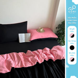 Bộ chăn mền ga gối GONI CHILL màu Black Pink Đen Hồng - Ga drap giường bo chun cao 4-25cm kích thước 1m 1m2 1m4 1m6 1m8 2m2