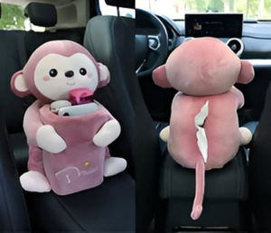 2-in-1 Car Tissue Box Trash Can Multifunctional Armrest Storage Organizer with Drawer Cute Vehicle Interior Accessory