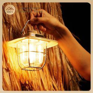 【HRFS】 LED Decorative Hanging Lights Waterproof Retro Camping Lighting Type-c Charging with Hook Battery Indicator for Outdoor Equipment