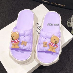 Dép bánh mì nữ quai ngang đế dày 4cm tăng chiều cao gắn sticker Gấu Nơ cute siêu nhẹ êm chân siêu xinh DL375