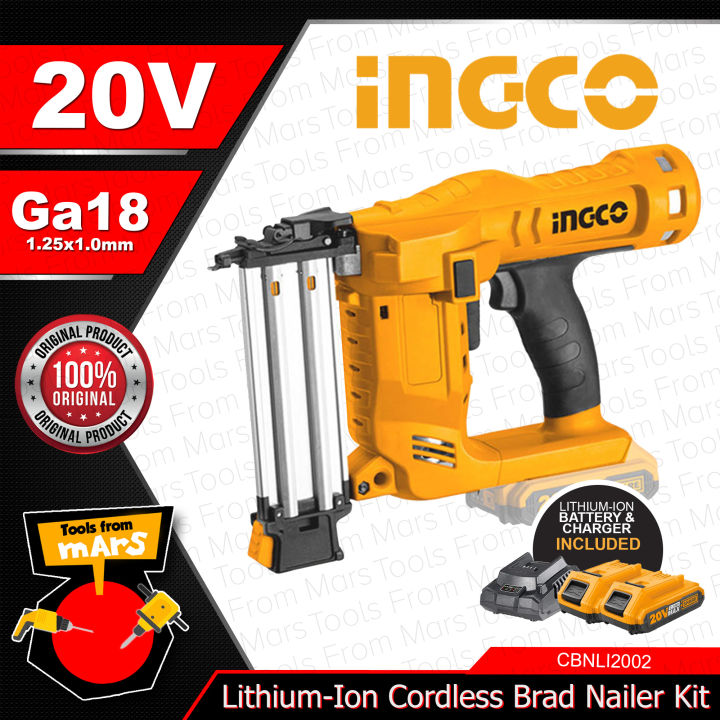 INGCO LithiumIon Cordless Brad Nailer Kit 20V Nail Guns TFM ICPT Lazada PH