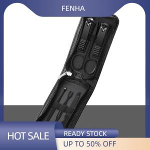 FENHA 6 Pcs Portable Luxury Manicure Sets Pedicure Kits Bright Black Nail Clipper Set Personal Care Tools Eyebrow Scissors