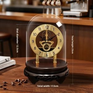 Sacesr Vintage Table Clocks Wood Carving Base Hollow Out Mechanical Structure Dust Proof Glass Cover Table Clocks Luxury Home Decor 6B2Z9