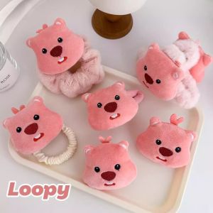 Kawaii Pink Plush Loopy Hair Band Rope Beaver Hair Clip Sweet Hair Hoop Cute Cartoon Accessories Gift Anime Accessories