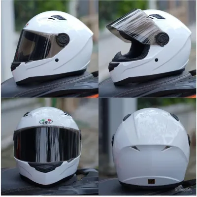 Mũ Bảo Hiểm Fullface AGU Trắng Bóng Chính Hãng - Bảo Hành 12 Tháng Tặng Kèm Túi Đựng Mũ Helmet
