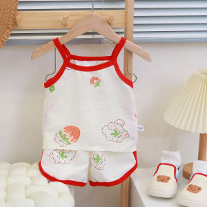 ชุดเด็กผู้หญิง เสื้อสายเดี่ยว+กางเกงขาสั้น ไซส์ 80-110cm ชุดใส่เล่นสบาย ชุดเที่ยว