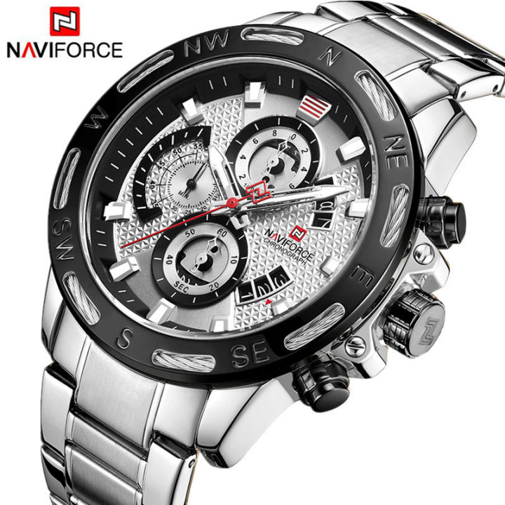 NAVIFORCE Top Brand Men s Watches Fashion Full Steel Men Quartz Business Date Quartz Military Watch Complete Calendar Chronograph Luminous Hands Male Clock Lazada PH