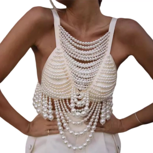 Pearls Body Chain Bra Bikinis Chain Chest Chain Fashion Body Chain Jewelry Accessories Adjustable for Raves Party Beach