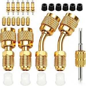 R410ASplit Adapter 5/16" Female to 1/4" Male Flare R410a Adapter forSplit System 2 Straight and 2 Angled Adapters for Air Conditioner and HVAC