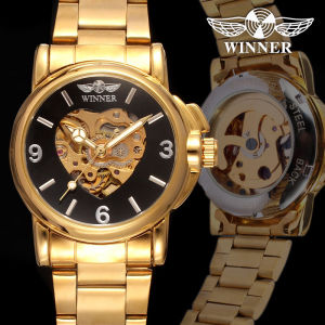 Original Winner skeleton heart-shaped dial stainless steel watch gold ladies fashion casual watch mechanical clock. Woman gift