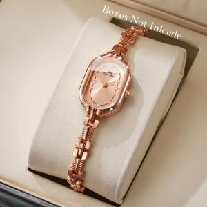 NEXTYOO Oval Dial Women Quartz Watch Minimalist Rhinestone Thin Bracelet Watch Casual Alloy Small Dial Watch Ladies