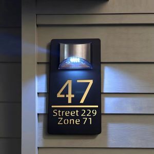Custom House Number Outdoor Solar Lights 3D Acrylic Solar House Number Plate With Name Door Sign Personalized Home Address Sign