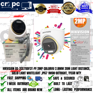 HIKVISION DS-2CE70DF3T-PF 2MP COLORVU 2.8MM 20M LIGHT DISTANCE SOLID LIGHT WHITELIGHT IP67
