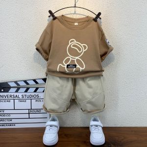 Cotton solid color boys clothing sets bear print fashion childrens clothing sets casual two-piece