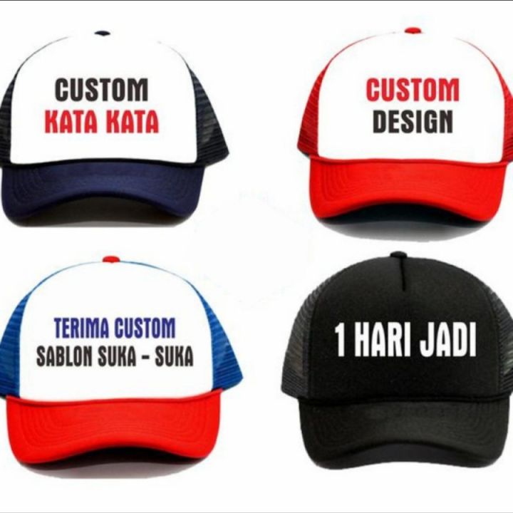 Topi Trucker Jaring Hat Cap Distro SABLON TULISAN GAMBAR LOGO NAMA