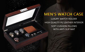 Watch Box 6 Storage Organizer with drawer Luxury Wood Cufflink Box Wood Watch Jewelry Box with Real Glass Top Multipurpose Jewelry for Sunglasses Rings Cufflinks Bracelet BroochBest Gift for Man