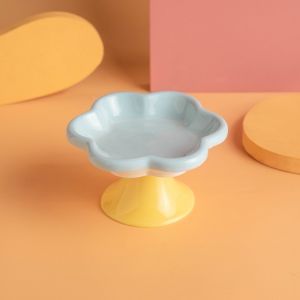 SKISOPGO Flower Ceramic Cat Bowl Anti-overturning Pet Bowl Food Bowl Water Bowl Snack Plate Canned Cat Plate