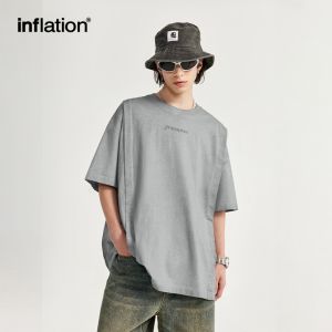 INFLATION brand workwear style men youth three-dimensional letter embroidery distressed wash T-shirt 2024 spring/summer new loose fashion brand cut short sleeves