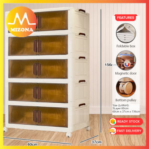 MIZONA L50-60cm (3-5Layer) Double Doors Storage Box Stackable Foldable Multipurpose Storage Cabinet Movable Dustproof With Wheels