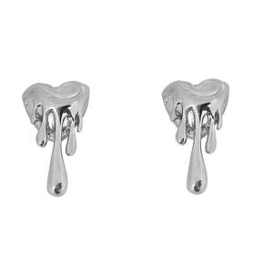 Fashionable Minimalist Heart Shaped Earrings Unique Melting Design Luxury Heart Ear Studs Allergy Resistant Alloy Gift