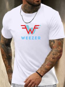 Mens Black Short Sleeve T-Shirt 100% Cotton Weezer Graphic Printed Round Neck Summer Breathable Casual Fashion Cool Tee