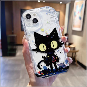 Cool Black Cat Compatible for IPhone 15 Plus 11 14 13 12 15 Pro Max XR X XS Max 15 7Plus 8plus Wavy Curved Edge Glossy