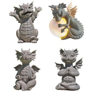 MIRELAE Meditating Yoga Dragon Figurine Resin Feng Shui Namaste Dragon Spiritual Garden Decoration Zen Dragon Meditation Statue Outdoor Statue
