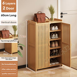 Shoe Cabinet Almari Kasut 6/7/8 Layers Bamboo Shoes Cabinet Rack Rak Kasut Bertutup 30+Pairs Of Shoe Cabinet Outdoor 鞋柜