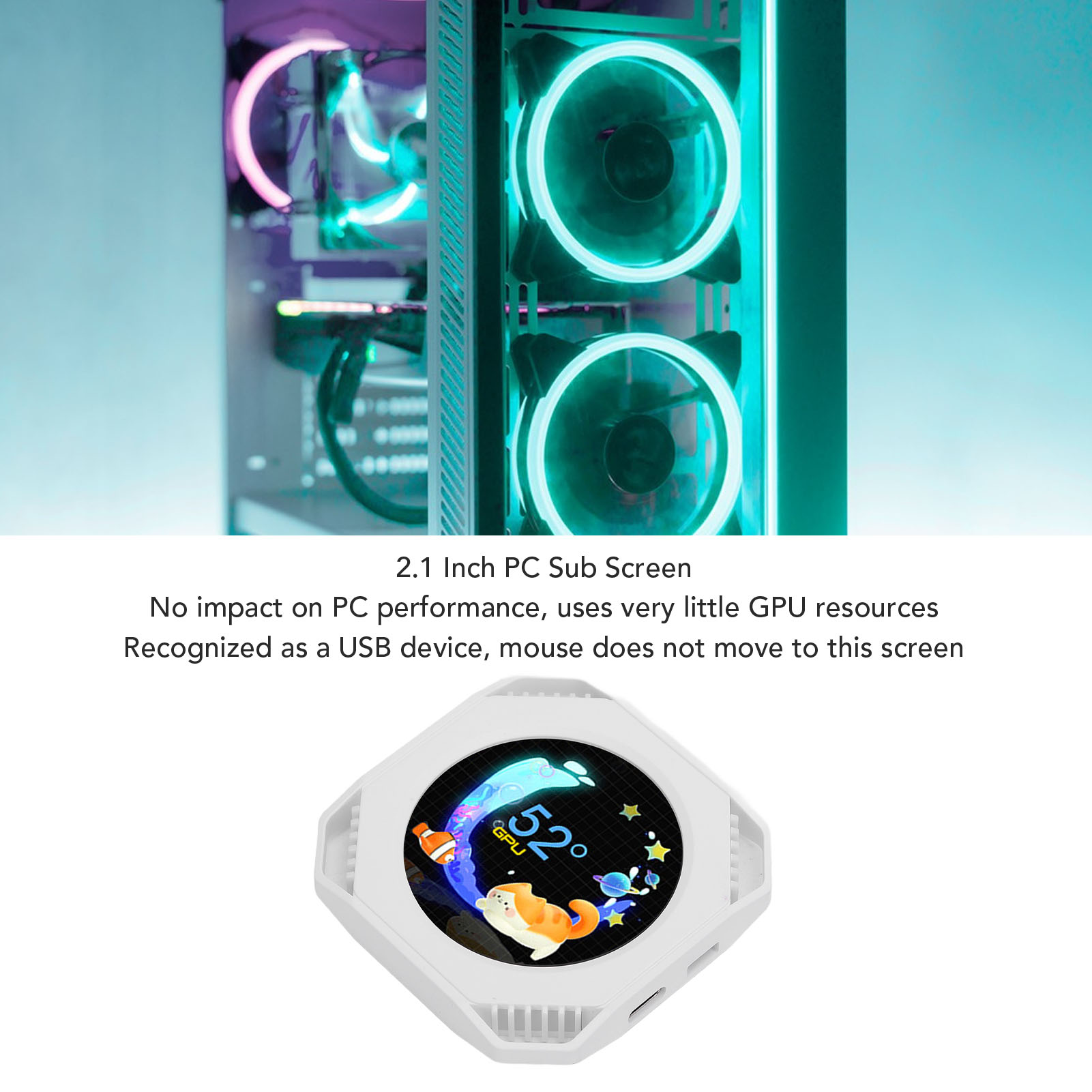 CPU Cooler Lcd Display RGB 2.1 Inch Computer Temperature Display for Gaming