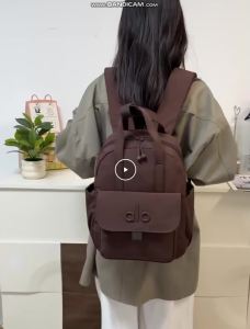 ALO Large Nylon Backpack Women Flap Design Casual Daypack Portable Handheld Travel School Bag