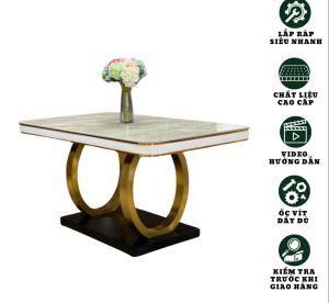 Bàn Ăn Hiện Đại Chung Cư Nhà Phố T90 Tân Cổ Chân Sắt Mạ PVD Vàng. Double Q TC07