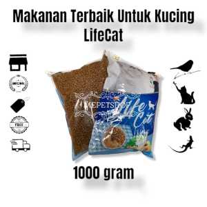 LIFECAT MAKANAN KUCING MERK LIFE CAT KEMASAN 1000 GRAM MAKANAN HAIWAN PELIHARAAN KUCING KITTEN/ANAK KUCING ADULT/DEWASA BAHAN ALAMI BAGUS UNTUK GIGI MATA BULU BADAN MENYEHATKAN MAKANAN KUCING ANJING MUSANG MAKANAN KERING CAT DRY FOOD FAVORIT MEPETSHOP