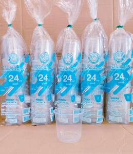 (ชุดละ 5 แพค) แก้วโอ่ง 24 ออนซ์ เรียบใส ยี่ห้อSB ปาก 116 mm. แพคละ 50 ใบ (แก้วอย่างเดียว)