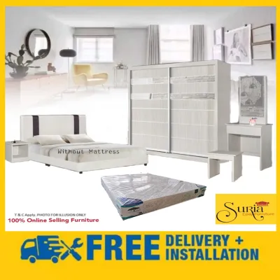 Suria - Queen Bed 8x8ft Bedroom Set 8825 / Set Bilik Tidur 8x8 kaki (Bedroom Ensembles & Sets)